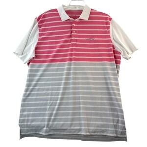 Johnnie-O Polo Shirt Mens XXL  Pink/White/Grey Striped Short Sleeve Shadow Creek